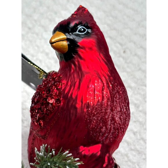 Robert Stanley Cardinal Christmas Ornament Red Glass Pinecone & Glitter Accents - Picture 3 of 5